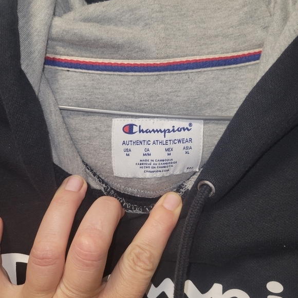 Champion Authentic Black  Hoodie with Front Pocket and Embroidered Logo Size Med - Picture 4 of 4